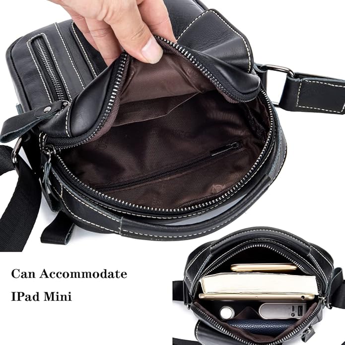 KPYWZER Genuine Leather Shoulder Bag Small Men Messenger Pack Handbag Sling Crossbody Bag Man Purse for Business