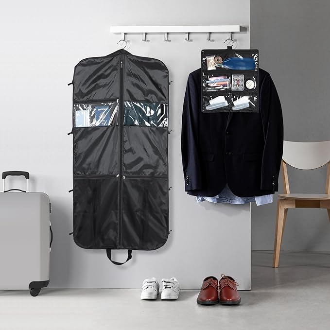 Zilink Heavy Duty Garment Bags for Travel with Accessory Pouch Carry on Suit Bags for Men Travel Convertible Hanging Suit Cover Bags for Women for Suit Shirts Coats Dresses, Black
