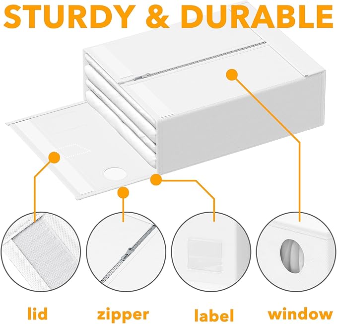 SpaceAid 3 Pack Bed Sheet Organizers and Storage, Foldable Sheet Organizer for Linen Closet, Sheets Set Folder Keeper with Window XL (Queen & King Size) Bedding Container (White, 3 Pack)