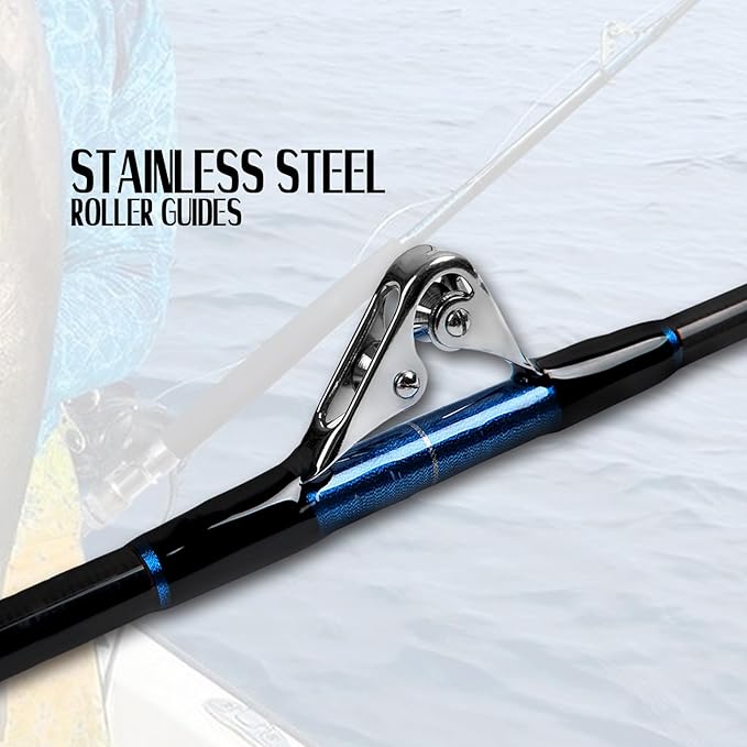 Fiblink Saltwater Offshore Heavy Trolling Fishing Rod Big Game Conventional Boat Fishing Roller Rod Pole with All Roller Guides (Heavy Power, 5-Feet 1-Inch)