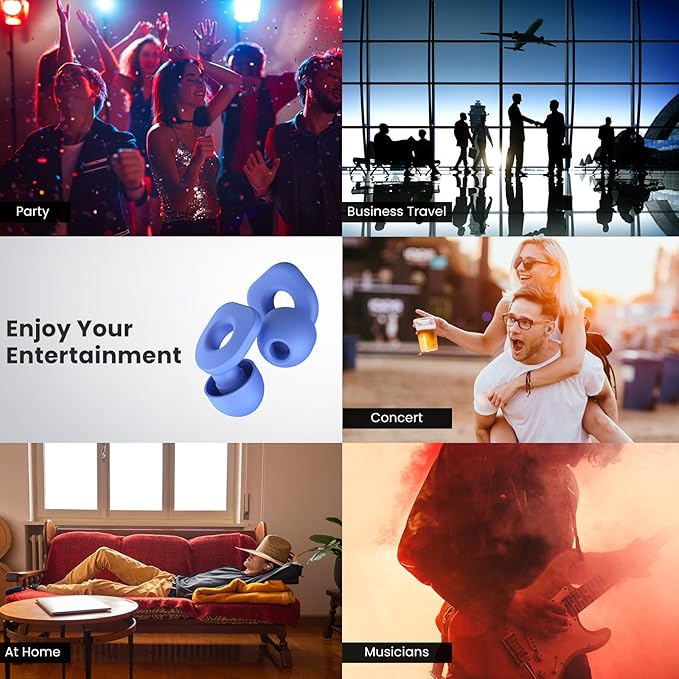 2 Pairs of Earplugs for Sleeping,Reusable Hearing Protection Earplugs with 8 Pairs Ear Tips & One Connector Cord,Soft Earplugs for Noise Reduction,Concert,Musician & Work - 25dB-30dB, Blue
