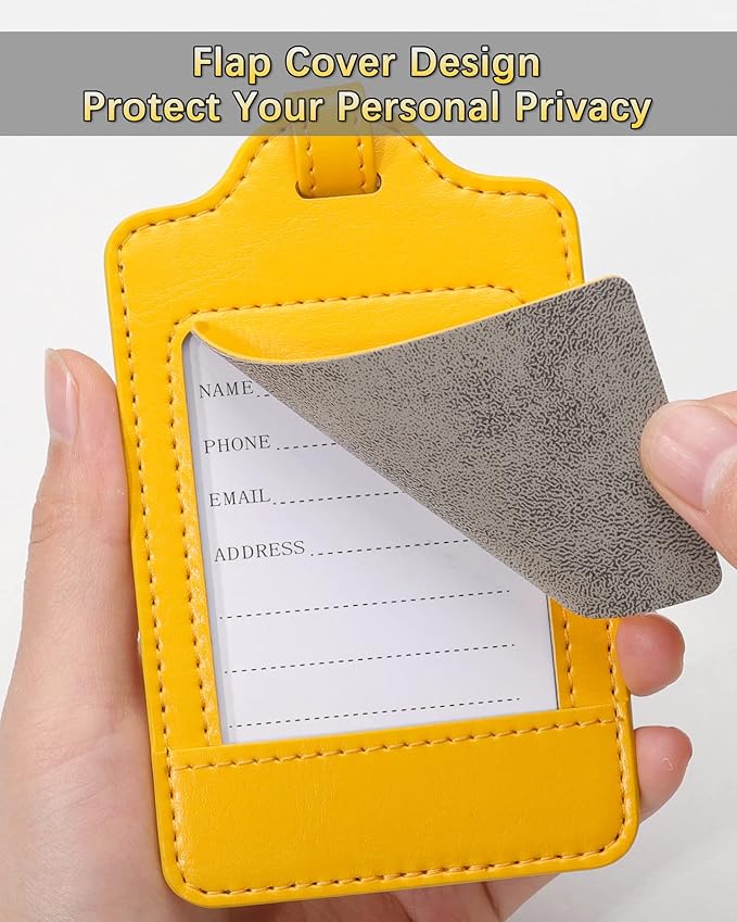 Teskyer Luggage Tags, 3 Pack Premium PU Leather Luggage Tags for Suitcases, Privacy Protection Travel Bag Tags, Yellow