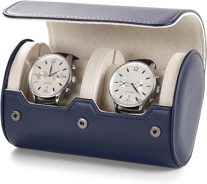 Oirlv PU Leather Watch Box for Mens Watch Organizer Case Jewelry Gift Box for Birthday Fathers Day Anniversary(2 slots, Royal Blue)