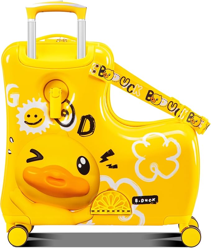 Kids' Lightweight Ride on Luggage with Spinner Wheels & Foldabe Design (Yellow Good, 20"+ Aged 1-3 Toddler)