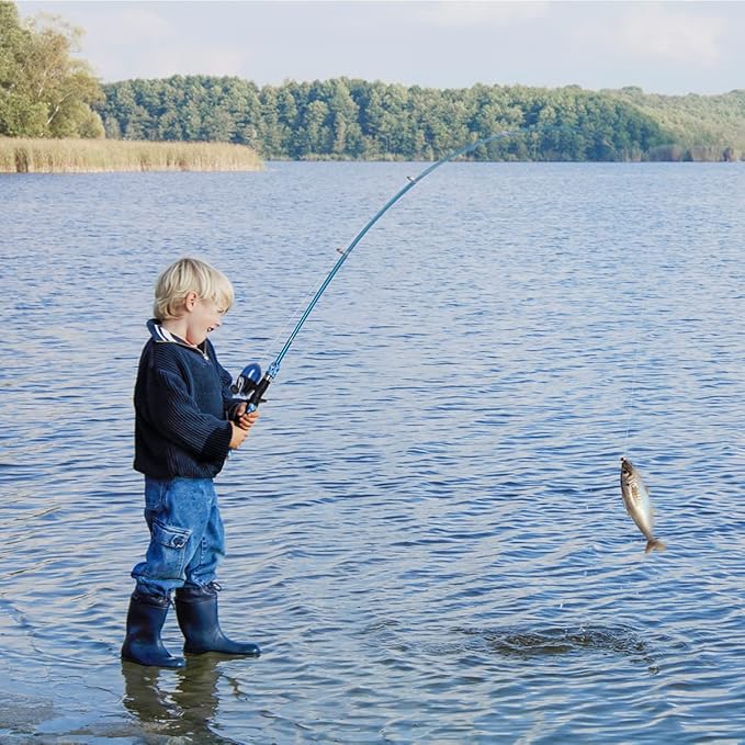 CODEK Kids Fishing Pole Set with Full Starter Kits 2 Set Portable Telescopic Fishing Rod and Spincast Reel Cambos with a Fishing Net and 2 Buckets for Boys Girls and Youth