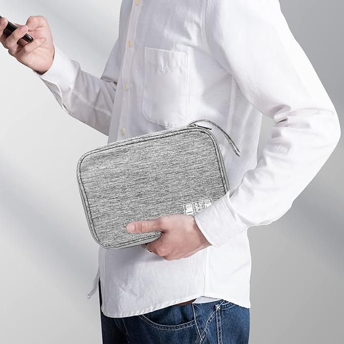 Electronics Organizer Travel Case,Electronic Accessories Storage Bag,Portable Waterproof Cable Organizer Bag,with 5 Cable Ties，for Travel,Work-Grey