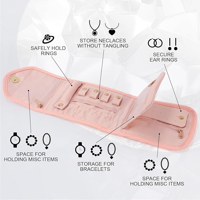 emissary Small Jewelry Travel Case Organizer for Necklace, Earrings, Rings, Bracelet, Jewelry Storage, Earring Storage, Necklace Storage, Valentines Day Gifts Pouch Bag Accessories for Travel (Pink)