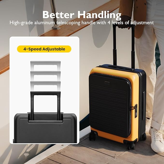 LEVEL8 Top Opening Carry on Luggage Hardshell, Large Suitcases with Wheels Airline Approved, Expandable Luggage with Spinner Wheel for Men Women, 20 Inch, Yellow