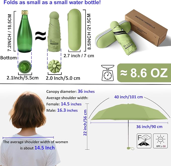 BAODINI Travel Mini Umbrella for Purse With Case Small Compact UV Sun Protection Sun Lightweight Tiny Pocket Umbrella for Women Kids and Men