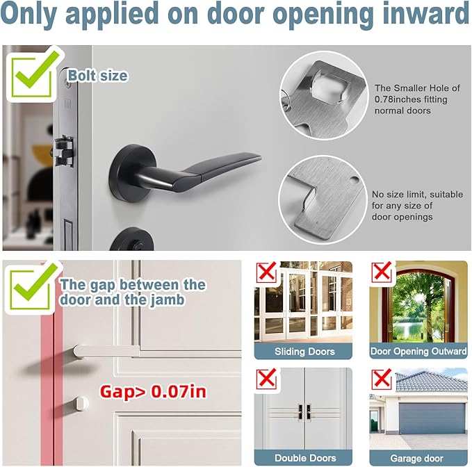 Fuers Portable Door Lock & Door Stop Alarm, Dual Protection Home Security Door Kit Door Stopper Self Defensey Tools for Hotel Travel Home