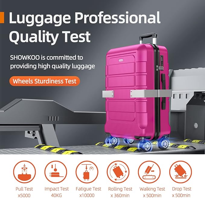 SHOWKOO Luggage Sets Expandable PC+ABS Durable Suitcase Sets Double Wheels TSA Lock Megenta 3pcs