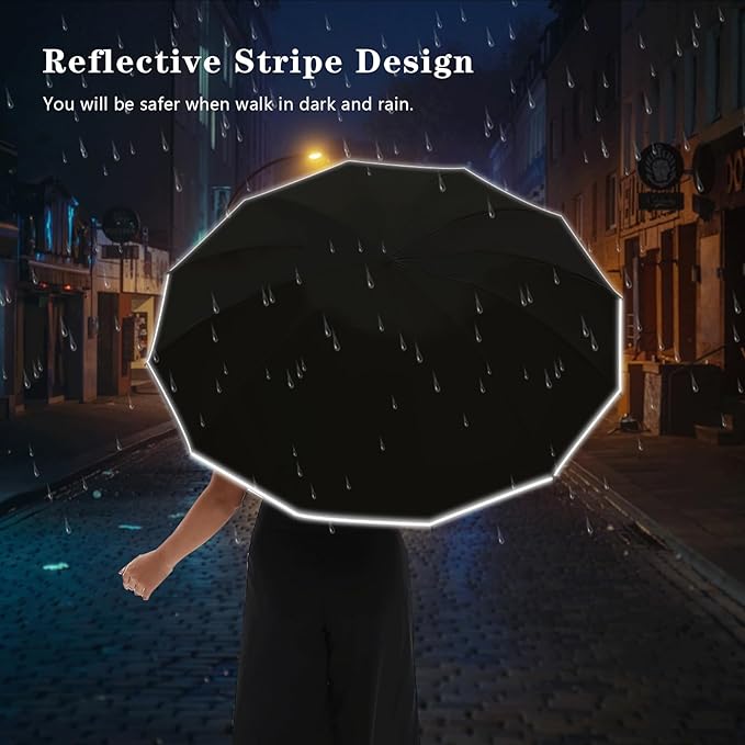 Large Double-Ribs Umbrella Automatic Folding Umbrella for Women Men, Travel, UPF 50+ UV Protection