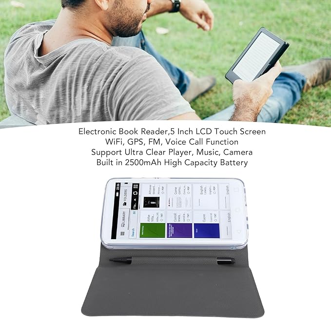 E Book Reader, BK501 Touchscreen E Readers for Android 5.1, 5 Inch Color LCD Display, 2+16GB Memory, Supports Wi Fi, BT, FM, Voice Call, for Kids Adults & Seniors