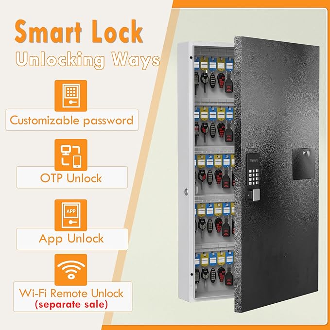 104 Keys Lock Box with Drop Slot, Key Cabinet Wall Mount, Fixed Code/OTP, APP Bluetooth/Wi-Fi, Spare Key Unlock, Large Key Return Box for Hotel, Car Dealerships, Realtors, Office