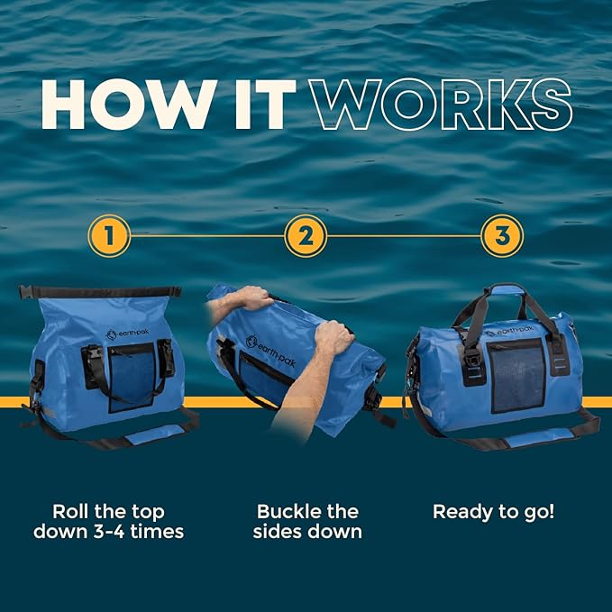 Earth Pak Waterproof Duffel Bag - Heavy Duty Motorcycle Dry Bag with Large Storage Space Perfect for Traveling, Camping, Kayaking, Fishing & Canoeing Bag 50L/70L/90L/120L Sizes