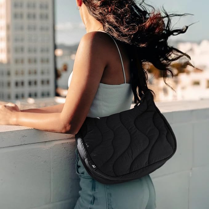 tomtoc 9L Puffer Sling Crossbody Bag for Women Trendy, Nylon Quilted Crescent Shoulder Bag Purses for 11-inch iPad Air/Pro & Nintendo Switch 2, Puffy Travel Hobo Handbag with Organized Inner Pockets