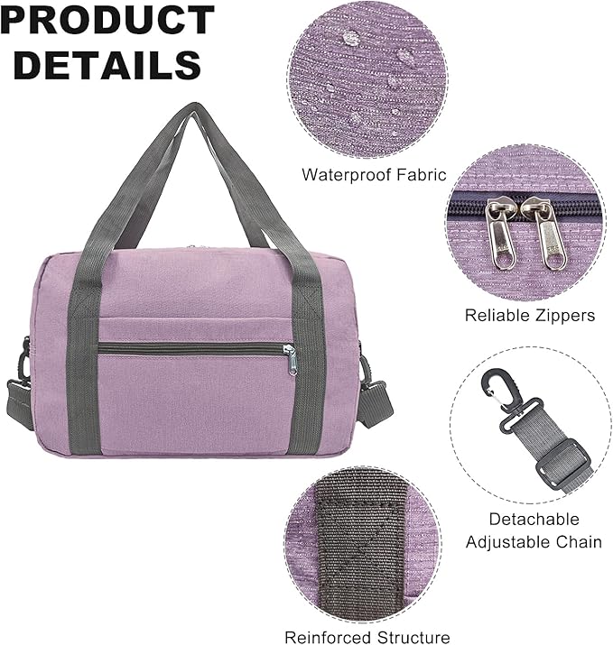15 Inch Small Carry On Bags for Airplanes Spirit Airlines Personal Item Bag Underseat Foldable Travel Duffle Gym Bags for Women Men(20L,Purple)