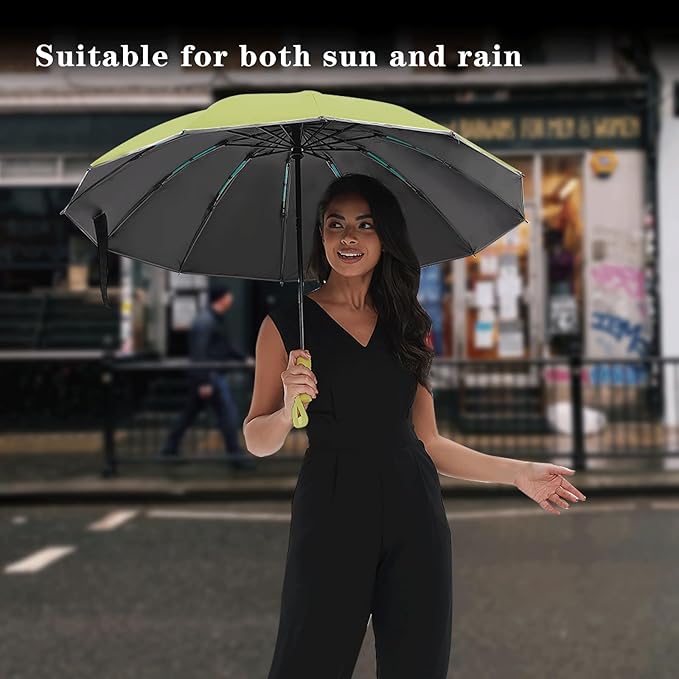 Large Double-Ribs Umbrella Automatic Folding Umbrella for Women Men, Travel, UPF 50+ UV Protection