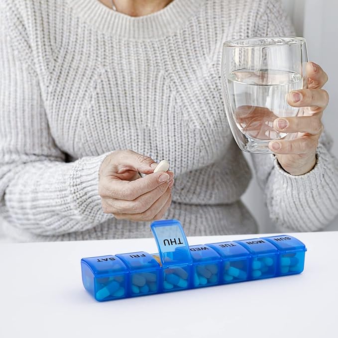 Small Pill Organizer 2 Times a Day, 2 Pack 7 Day Pill Box 1 Time a Day, Travel Friendly Day Night Vitamin Organizer, Weekly Pill Case Container