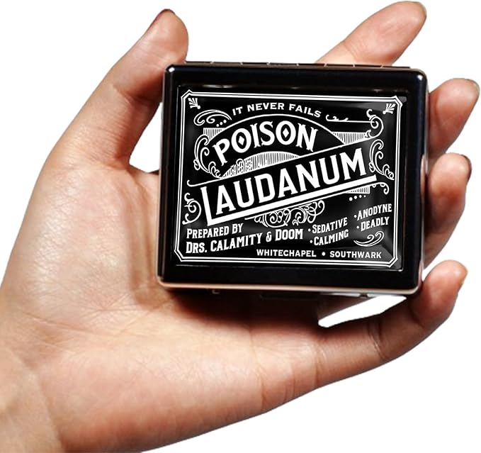 Silver Vintage Pill Box 7 Day Metal Pill Box with Mirror and 8 Compartments Cute Travel Pill Organizer for Purse (Vintage Halloween Label)