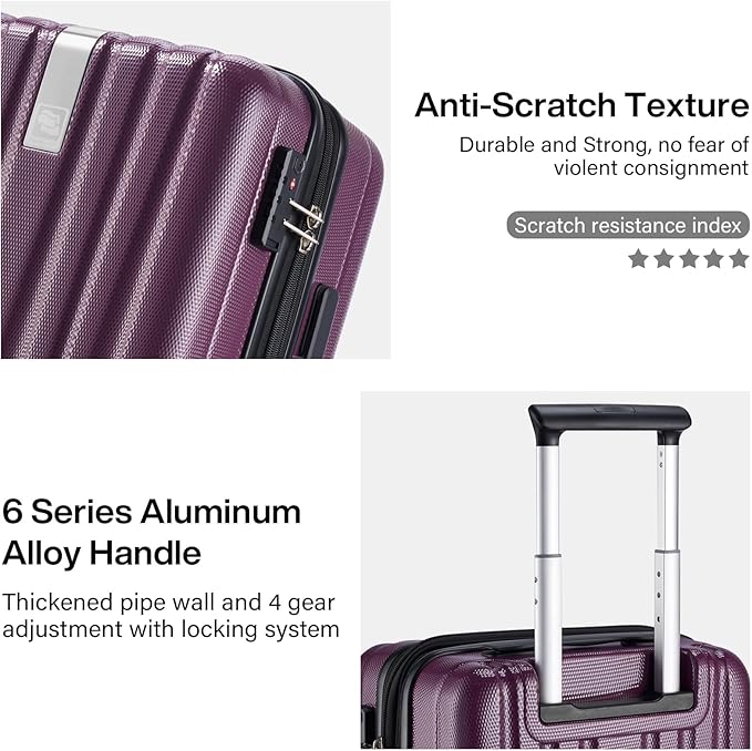 Hanke 29 Inch Expandable Checked Luggage Lightweight PC Hard Shell Luggage Suitcases with Wheels Tsa Luggage Rolling Large Suitcase Travel Luggage Bag for Study Abroad(Purple)