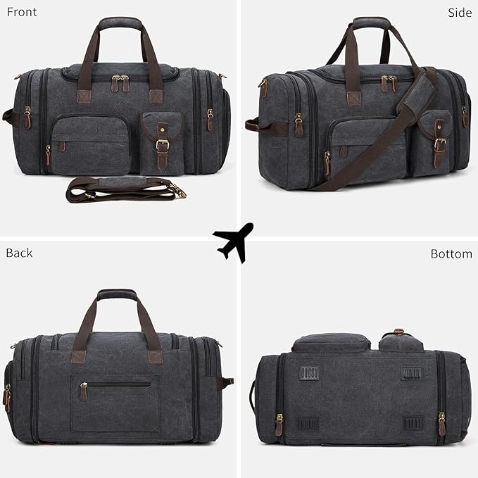 Mens Duffle Bag for Travel 3Pcs Set Travel Bags for Men 60L Expandable Canvas Bag (Dark Gray)