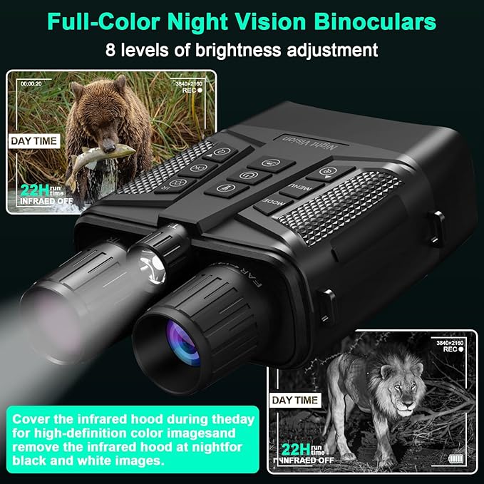 Night Vision Goggles, 4K Night Vision Binoculars with 58MP Full Color & AI Image Processing, 5000mAh Rechargeable Battery, 64GB Card, IP66 Waterproof, Tactical LED Light for Hunting Camping Security