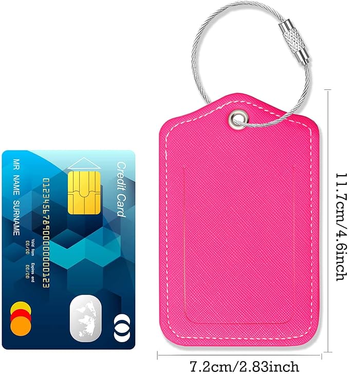 Luggage Tags for Suitcases-Leather Luggage Tag 4 Pack with Loops Cute Bag/Backpack/Suitcase Tags Travel Essentials for Flying (Pink)