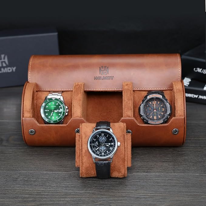 Watch Roll Travel Case for Men and Women: 3 Watch Travel Roll - Storage Box Organizer and Display Case for Wristwatches & Smart Watches up to 50mm (Brown)