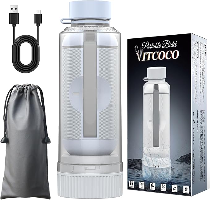 Portable Bidet for Travel, VITCOCO Rechargeable Travel Bidet Handheld Sprayer, Waterproof High Pressure Bidet for Personal Hygiene Cleaning, Soothing Postpartum Care(White)