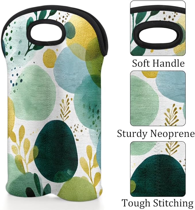 Neoprene Wine Tote, Bottle Carrier Gag Insulating Neoprene Thicker, Insulated Wine Bag for Travel Holds Two Bottles, Bottle Carrier Bags Protect the Bottles, Green Dots