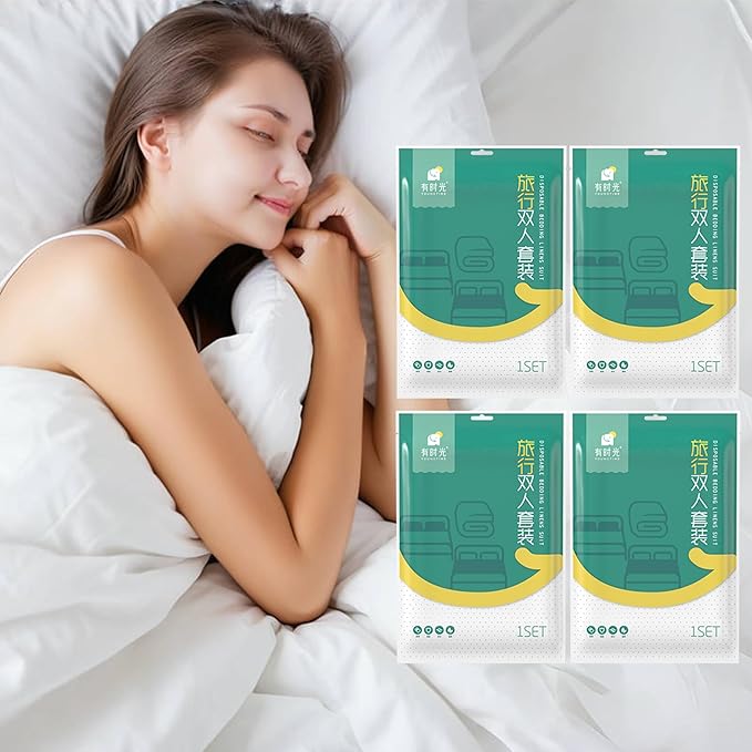 YOUNGTIME Disposable Bed Sheets for Travel,Disposable Portable Bedding Set with 4 Bed Sheet 4 Quilt Cover and 8 Pillowcase for Hotel & Trips,4 Pack