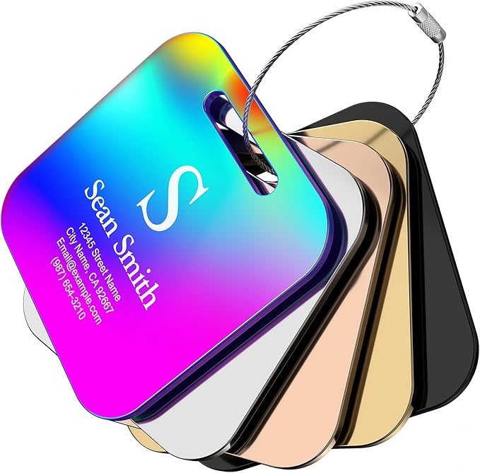 Luggage Tags for Suitcase - Personalized Engraved Blue Metal Tag for Cruise Travel - Custom Name Tags Suitable for Bags and Backpacks