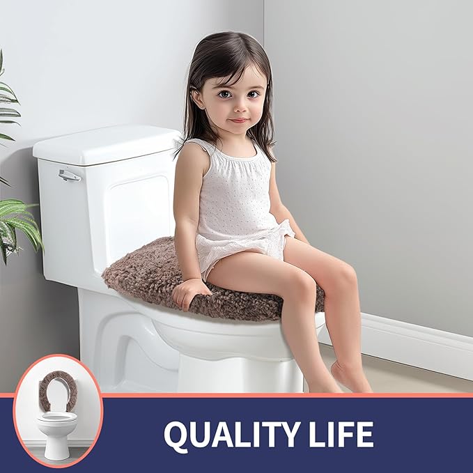 Microfiber Elongated Toilet Seat Cover 19.5"x 15" Machine Washable Solid Toilet Lid Cover Adjustable Rubber Backing Fits Most 18-19.5" L x 14-16" W Elongated Toilet Seat