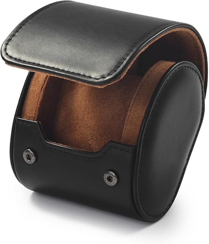 Oirlv Premium Leather Watch Roll Travel Case Single Watch Box for Men and Women Storage & Organizer Display, Anniversary Birthday（Black）