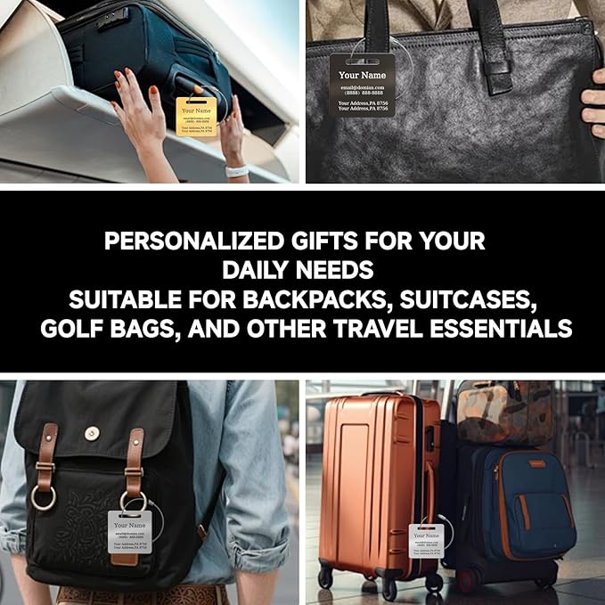 （2-Pack） Stainless Steel Custom Luggage Tags - Laser Engraved Personalized Travel Tags - Custom Name Identification Tags: for Suitcases, Backpacks, Bags and More (Rose Gold)