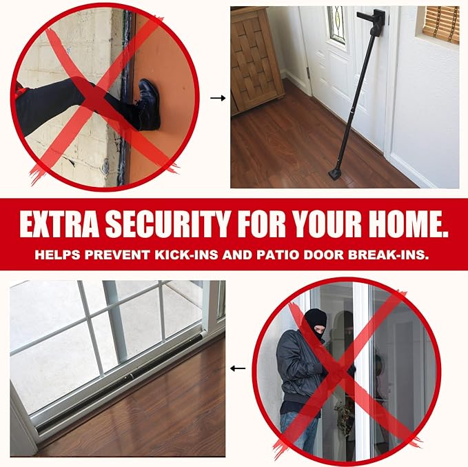 SECURITYMAN 2-in-1 Door Security Bar & Sliding Patio Door Security Bar (2 Pack) via Interchangeable Caps - Heavy Duty Iron Construction Door Stoppers Lock for Home, Apartment, Travel Hotel - Black