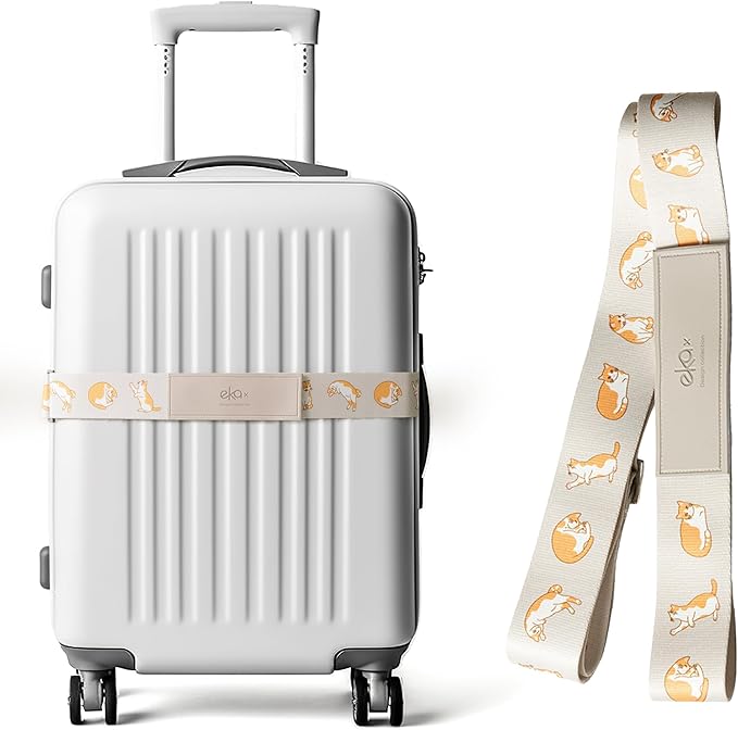 Luggage Straps for Suitcases,Adjustable Luggage Elastic Belt, Travel Essentials for Airport,Station, Vibrant Designs,(Orange Tabby)