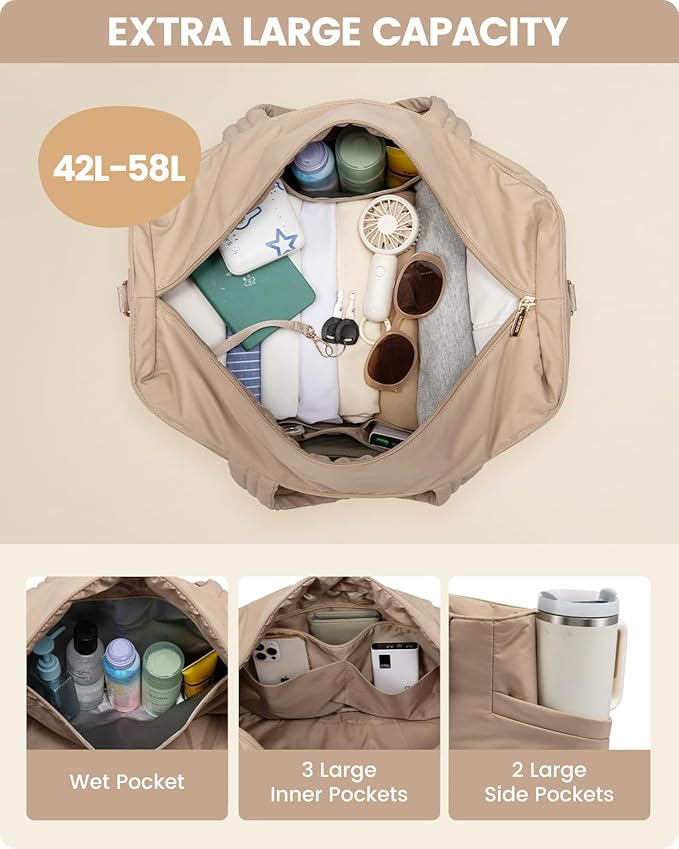 LOVEVOOK Travel Duffle Bag, Puffer Weekender Bags for Women with Shoe Compartment, Carry On Overnight Hospital Bag, Gym Tote