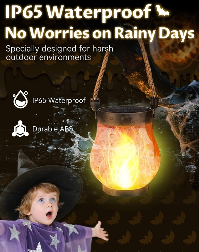 Kaliqo Solar Lantern Outdoor Lights - Official, Waterproof Kaliqo Solar Flame Lights Hangable with Dancing Flame, Hemp Rope Hanging Flame Lanterns,Dual Charging Modes, Smokeless (2pcs)