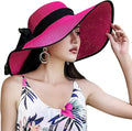 DRESHOW Beach Hats for Women Big Straw Wide Brim Summer Hat Floppy Foldable Roll up Cap Sun Hat UPF 50+