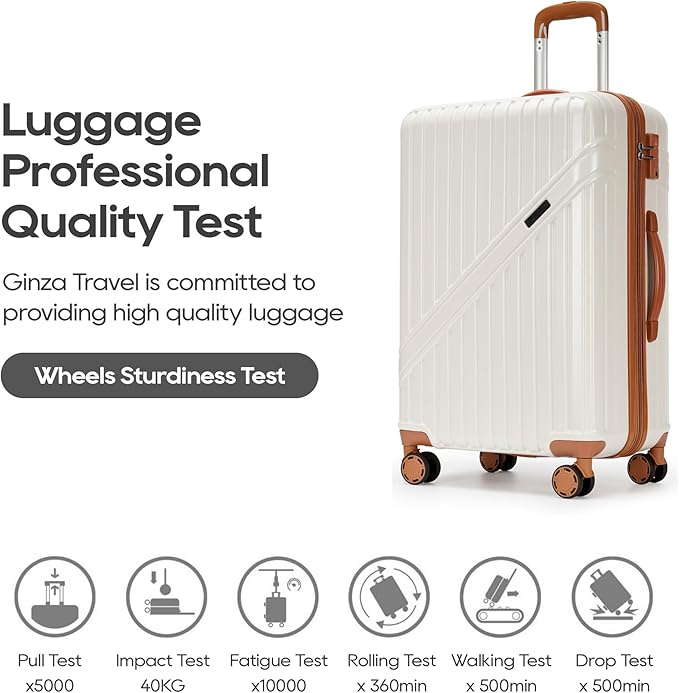 GinzaTravel Luggage Sets 3-Piece Expandable Suitcases with Wheels PC+ABS Durable Hardside Luggage sets TSA lock（White + Brown）