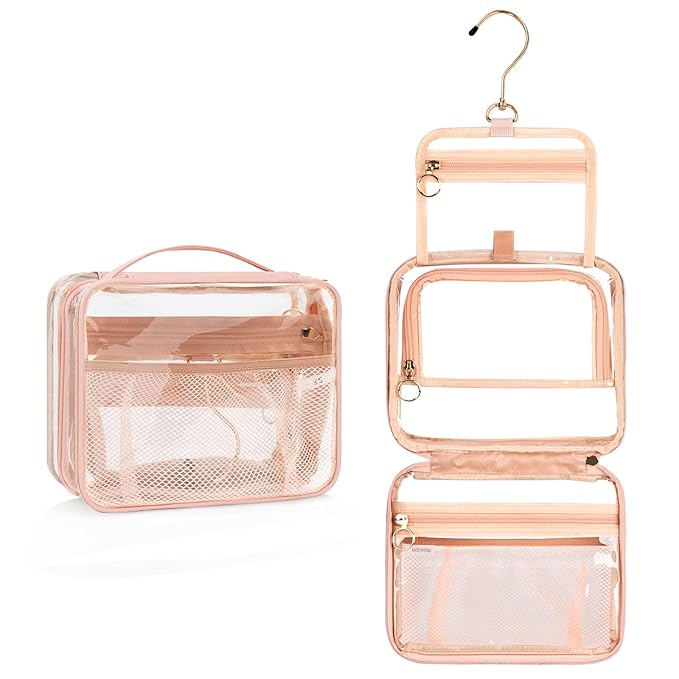 CUBETASTIC Hanging Travel Toiletry Bag for Women, Clear Makeup Bags Portable Transparent Cosmetic Case Small Skincare Pouch Waterproof Travel Bag for Toiletries