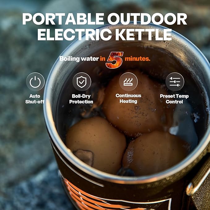 Joulle Kettle Pot, 500 W Electric Camping Stove, 3 Mode Portable Tea Kettle, Small Travel Water Boiler, Versatile Outdoor Cooking Gear for Car Camping, Vanlife, Overland, Ev Tripe