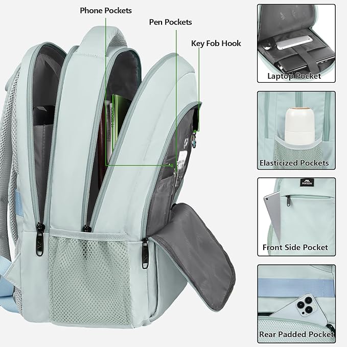 MATEIN Travel Laptop Backpack, Lightweight Anti Theft School Bookbag for Girls Boys and Students with USB Charging Port, Water Resistant 15.6 Inch Computer Bag Sturdy College Daypack Gift for Women