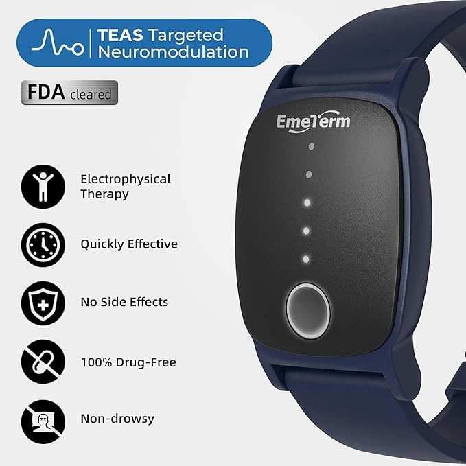 EmeTerm Explore FDA-Cleared Anti-Nausea Wristband IP67 Waterproof Morning Motion Travel Sickness Vomit Relief Rechargeable No Gel Drug Free Without Side Effects (2 Pack)