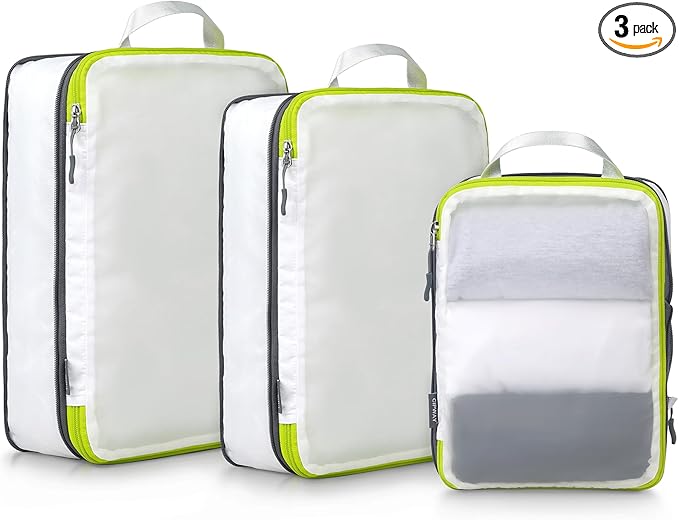 Cipway Mesh Compression Packing Cubes, Ultralight See Through Luggage Organizer Bags, Travel Essentials for Carry on Suitcase（3 Pcs,White）