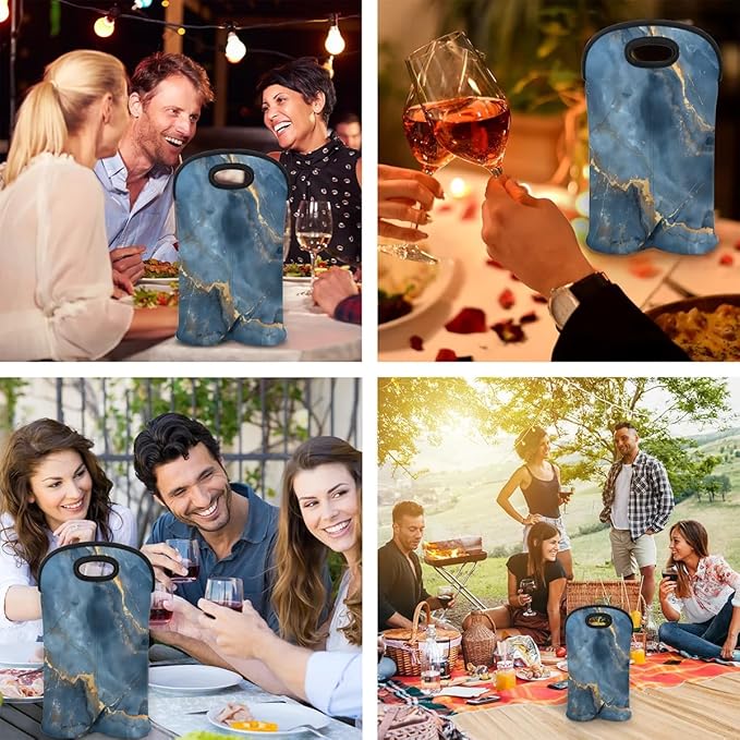 Wine Carrier Tote Personalized Bag for 2 Bottles - Neoprene Wine Bottle Holder with Carry Handle, Wine Protective Bag Insulated Bag Beer Cans Water Bottle Holder for Travel Picnic,Style23