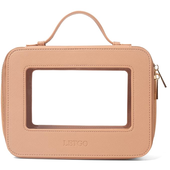 LETGO Clear Makeup Bag Travel Cosmetic Case Transparent Toiletry Bag with Zipper, Portable Make Up Organizer Traveling Compact Car Bag for Essentials (A-Nude)