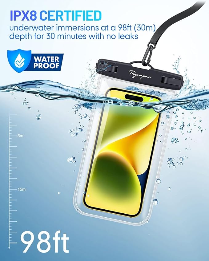 Waterproof Phone Pouch Bag - 7.5in Waterproof Phone Case for Beach Travel Must Haves, IPX8 Dry Bag with Lanyard for iPhone 16 15 Pro Max Galaxy S24+ S23 Pixel 8a, Cruise Essentials